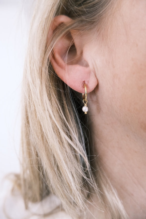 Small Pearl Drop Hoop Earrings