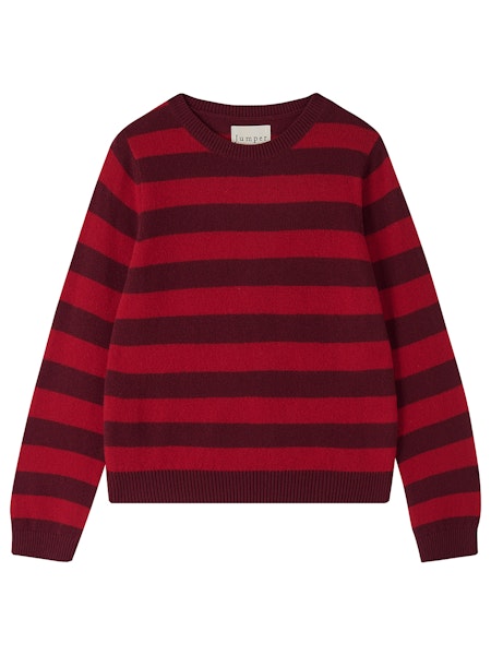 Stripe Cashmere Crew | Burgundy/Dull Red
