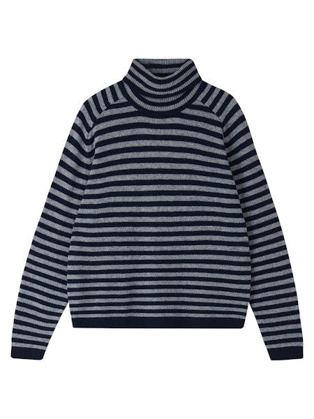 Narrow Stripe Roll Collar | Navy/Cloudy