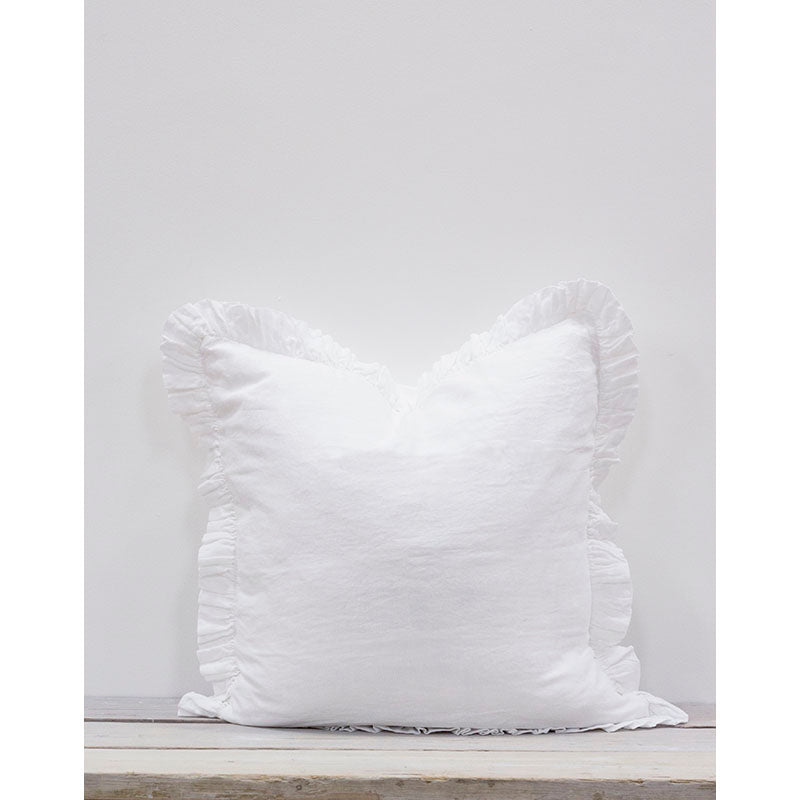 Large Ruffle Linen Cushion | White