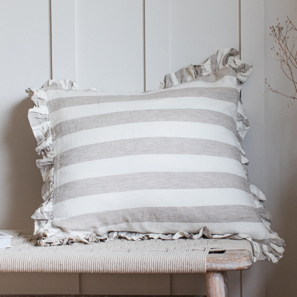 Large Ruffle Linen Cushion | Striped