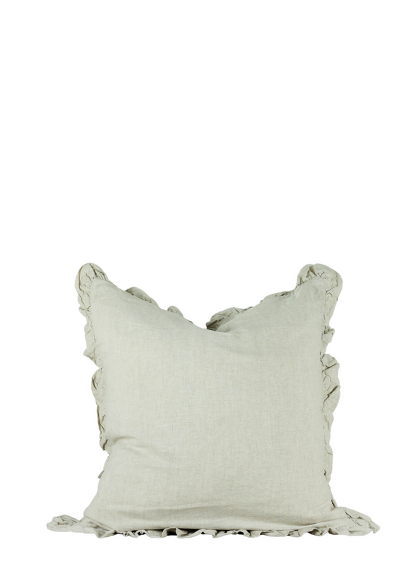 Large Ruffle Linen Cushion | Natural