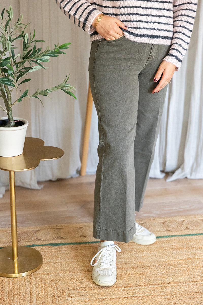 Wendy Cropped Wide Leg Jeans | Khaki