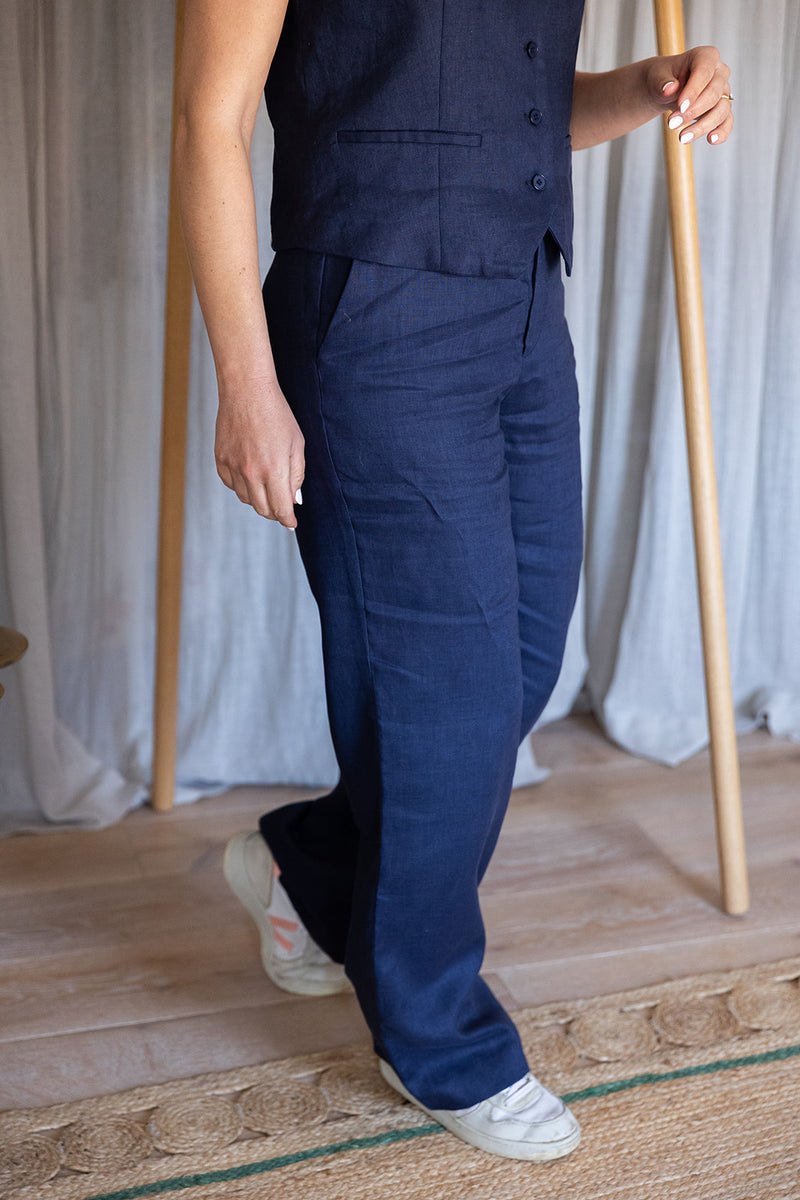 Linen Trousers | Navy