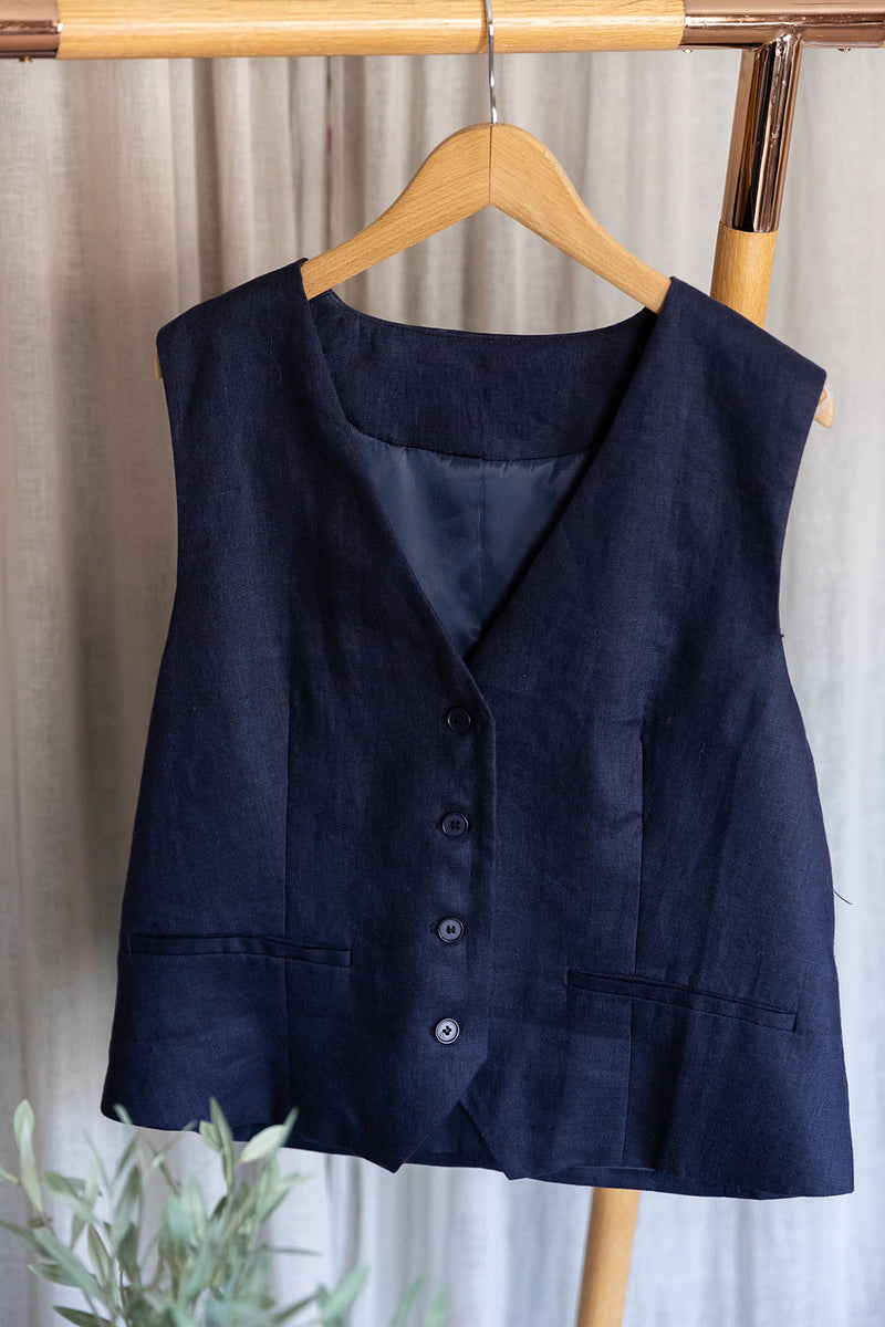 Linen Waistcoat | Navy