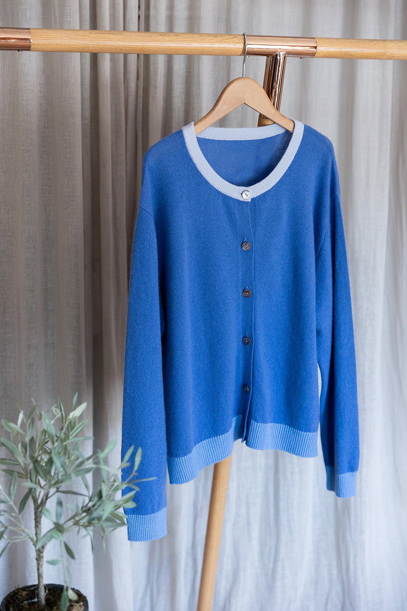 Contrast Rib Cardigan | Azure/Skylar