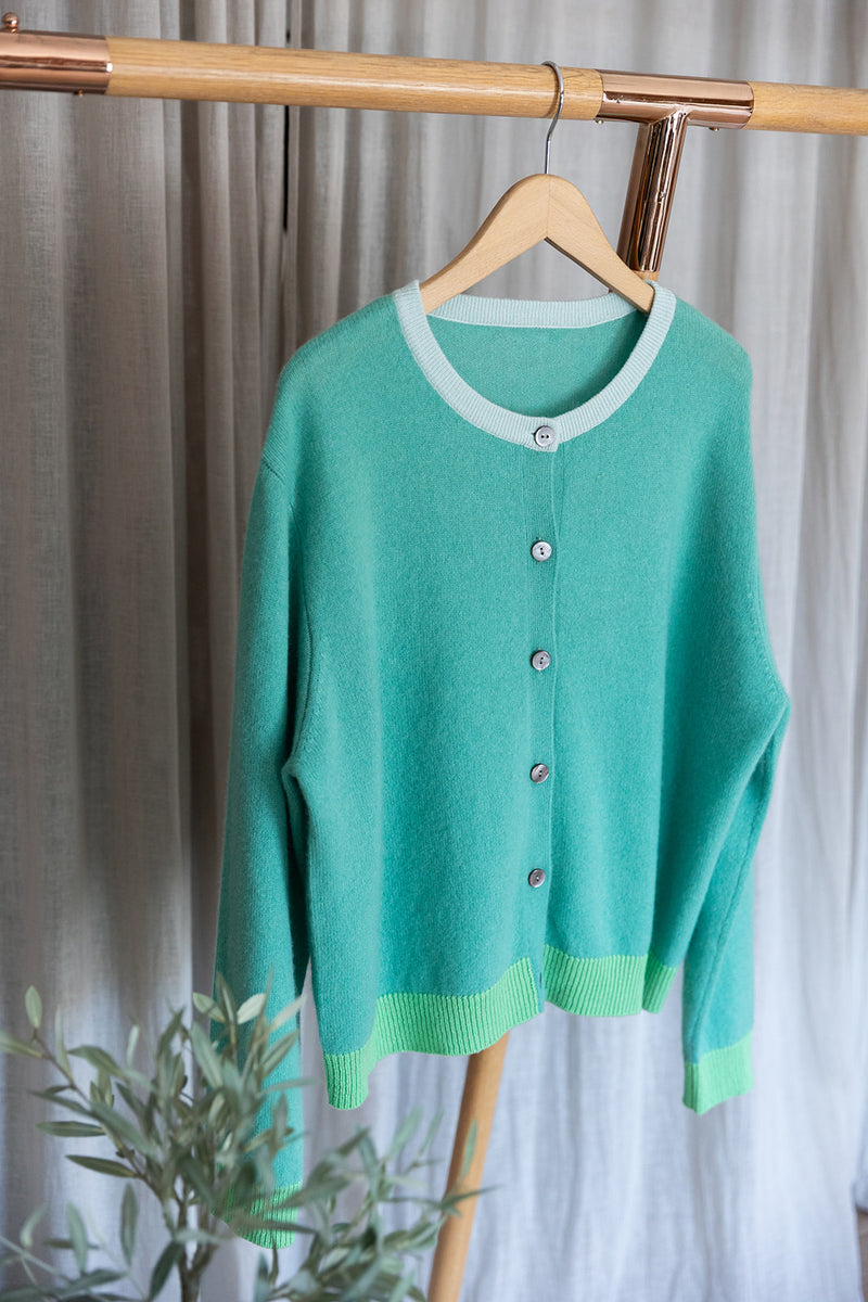 Contrast Rib Cardigan | Mint/Apple