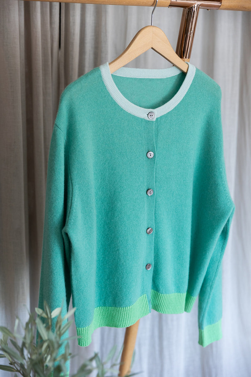 Contrast Rib Cardigan | Mint/Apple