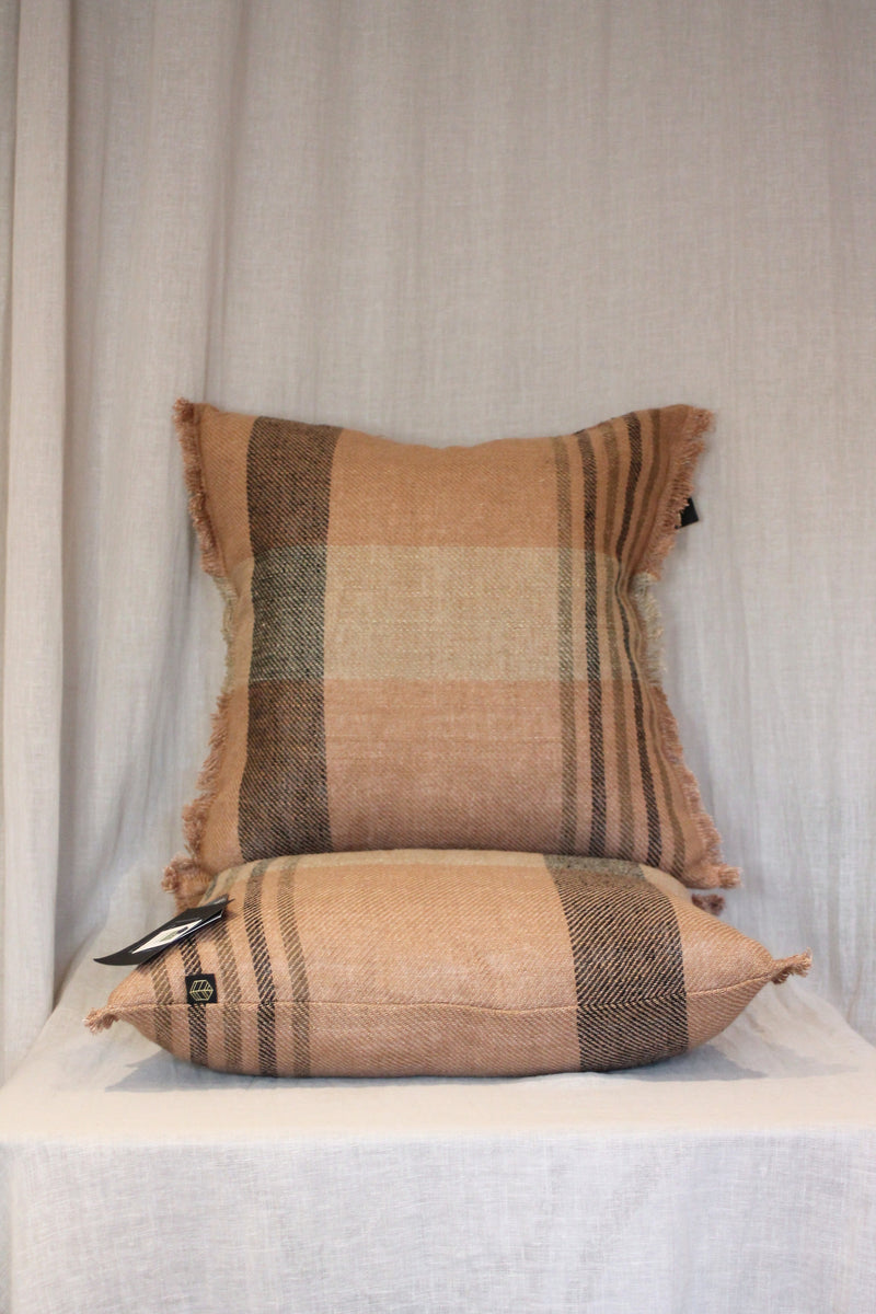 Square Linen Cushion | Cinnamon Check