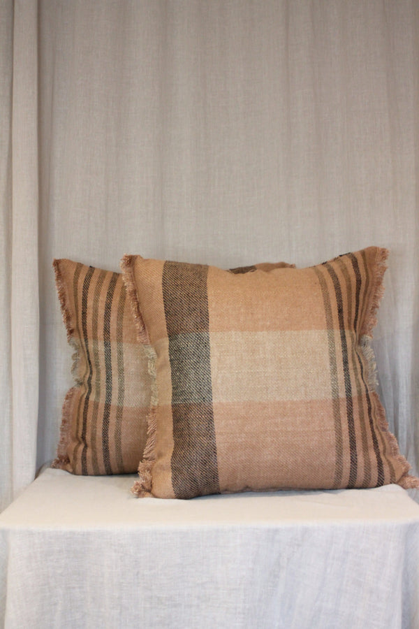 Square Linen Cushion | Cinnamon Check