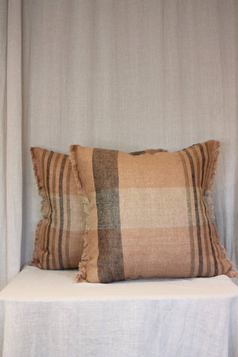 Square Linen Cushion | Cinnamon Check