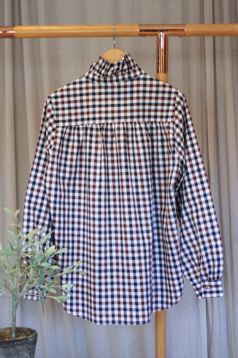 Gingham Top | Navy/Brown