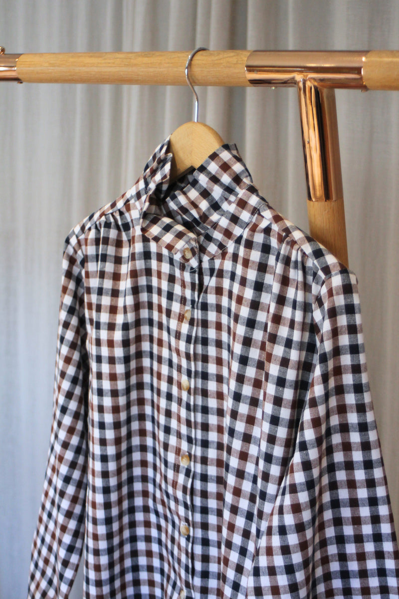Gingham Top | Navy/Brown