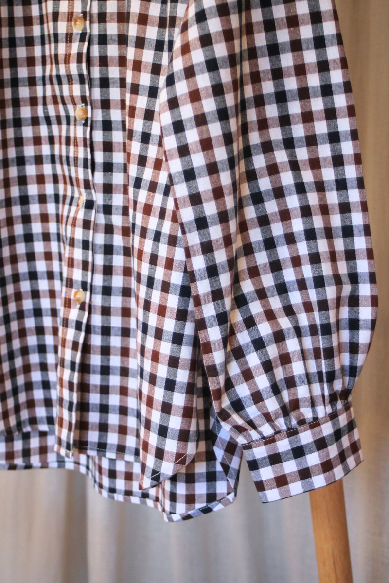 Gingham Top | Navy/Brown