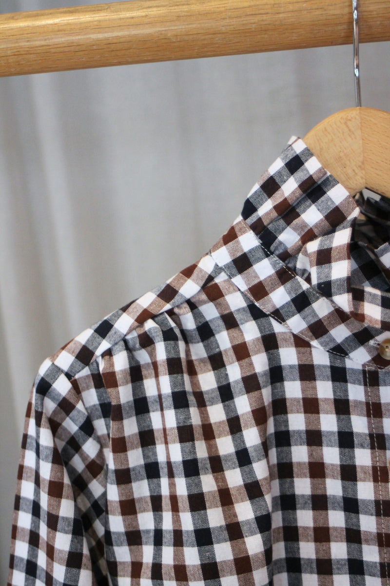 Gingham Top | Navy/Brown