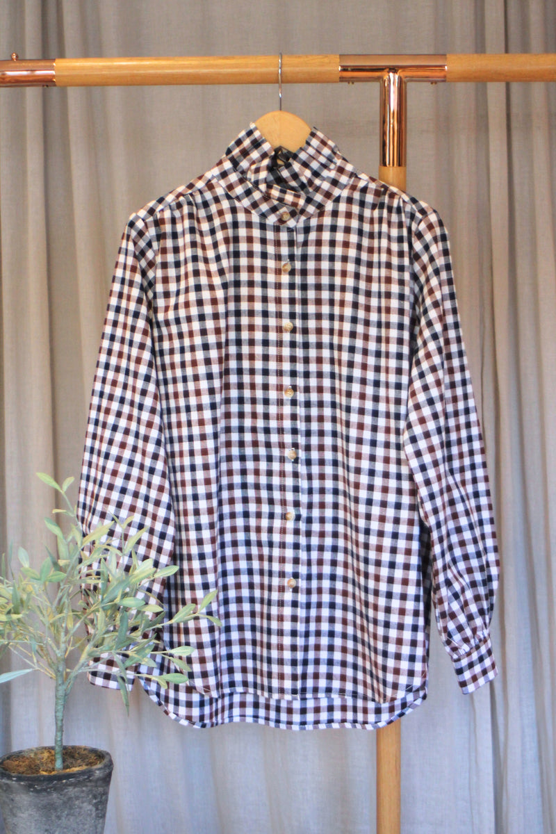 Gingham Top | Navy/Brown