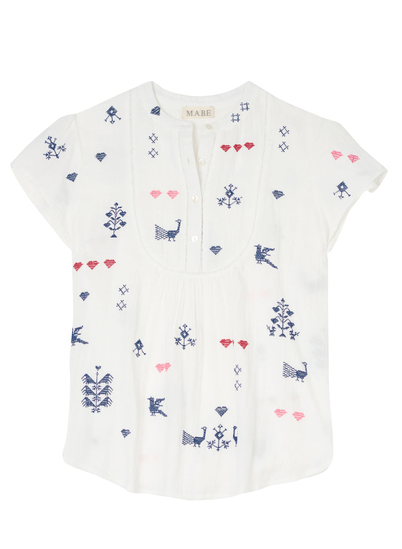 Hibi Embroidered Top | Blue