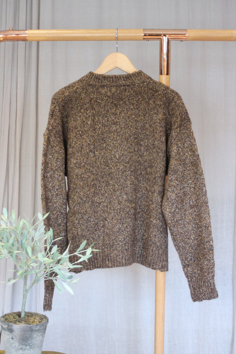 Zip Marl Cardigan | Brown