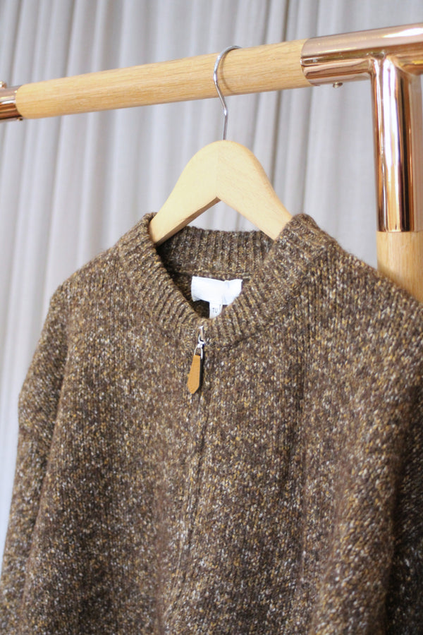 Zip Marl Cardigan | Brown