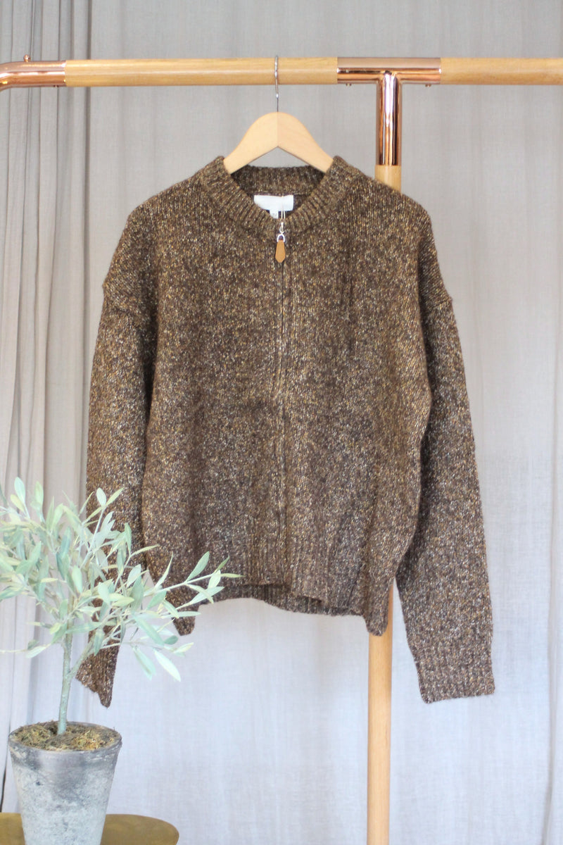 Zip Marl Cardigan | Brown