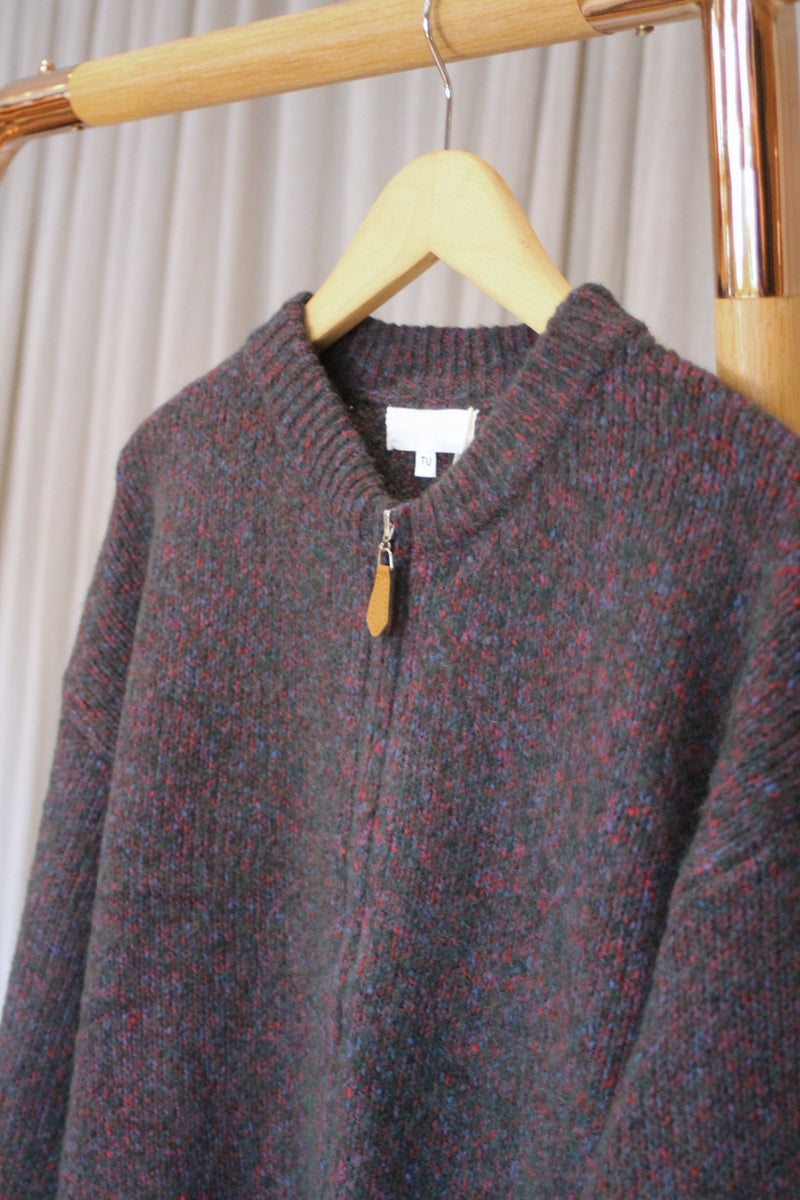 Zip Marl Cardigan | Forest Green