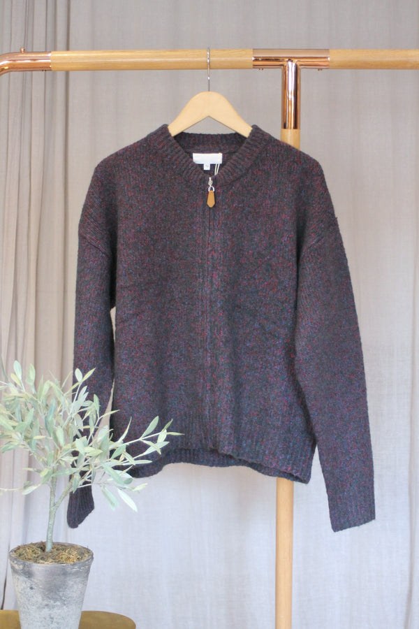 Zip Marl Cardigan | Forest Green