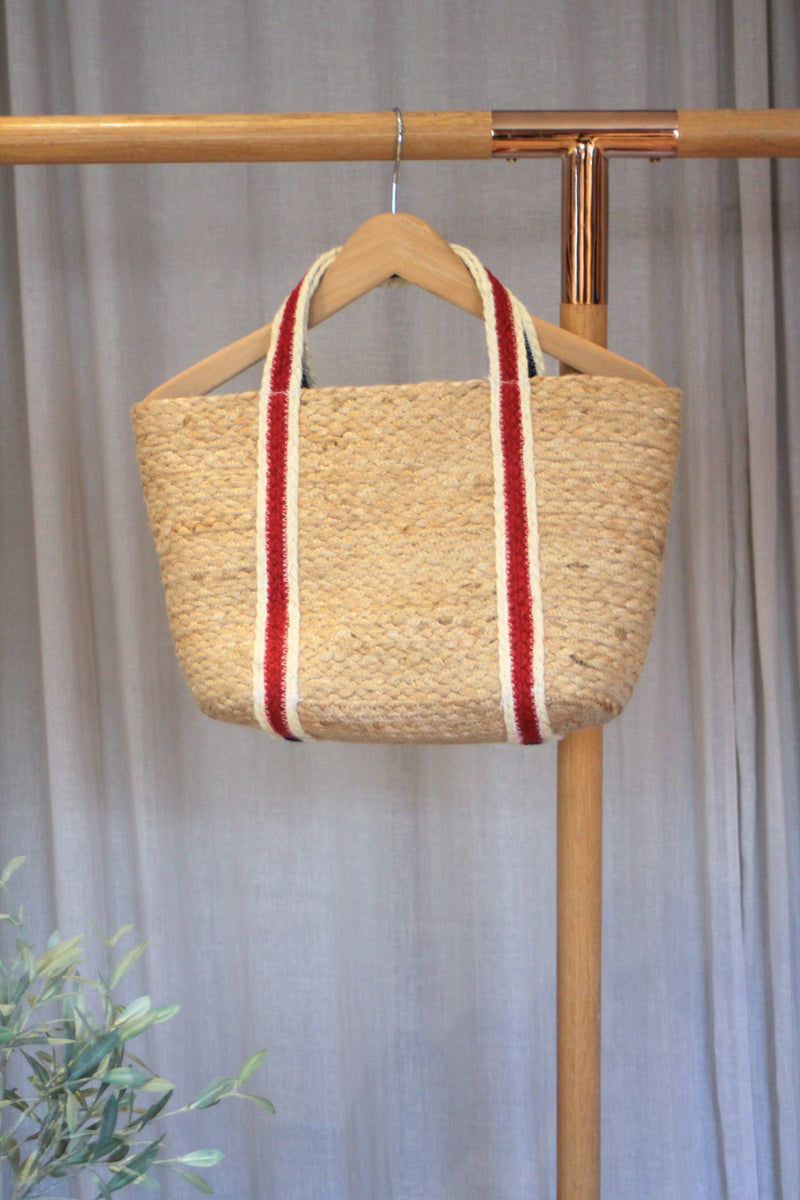 Small Tote Basket | Navy & Red
