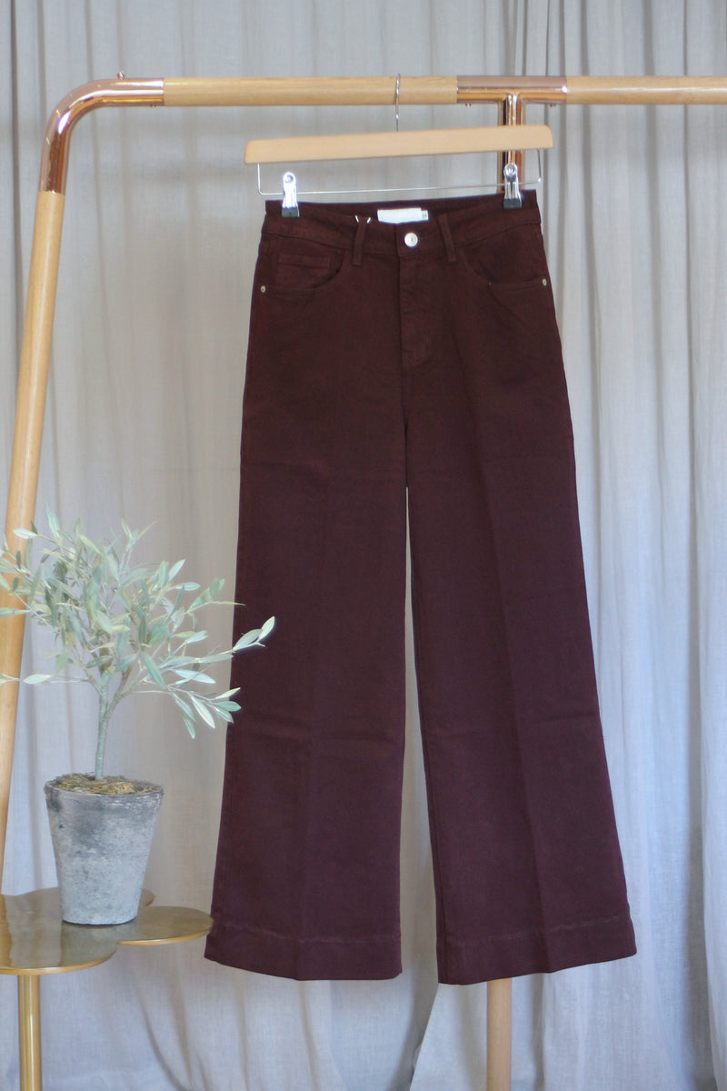 Wendy Cropped Wide Leg Jeans | Burgundy