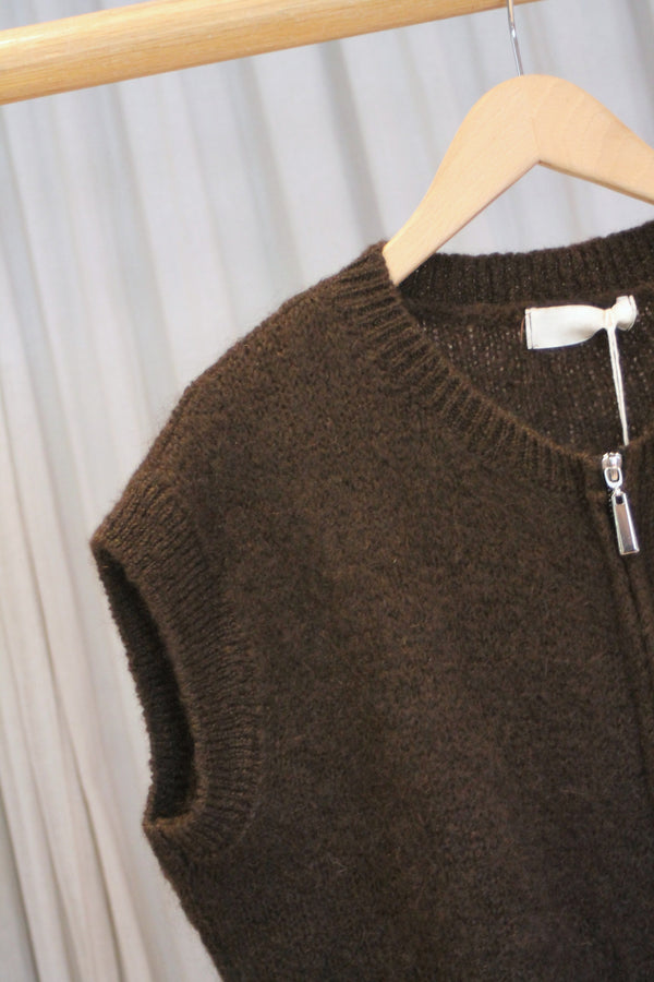 Zip Front Gilet | Brown