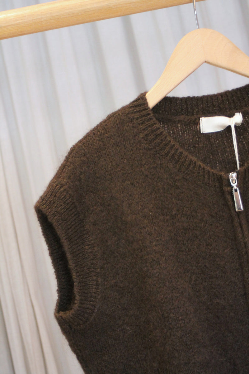 Zip Front Gilet | Brown