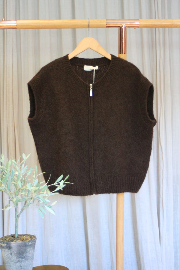 Zip Front Gilet | Brown