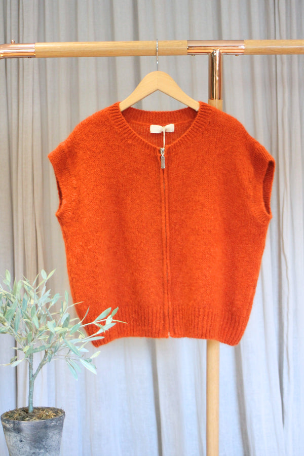 Zip Front Gilet | Rust