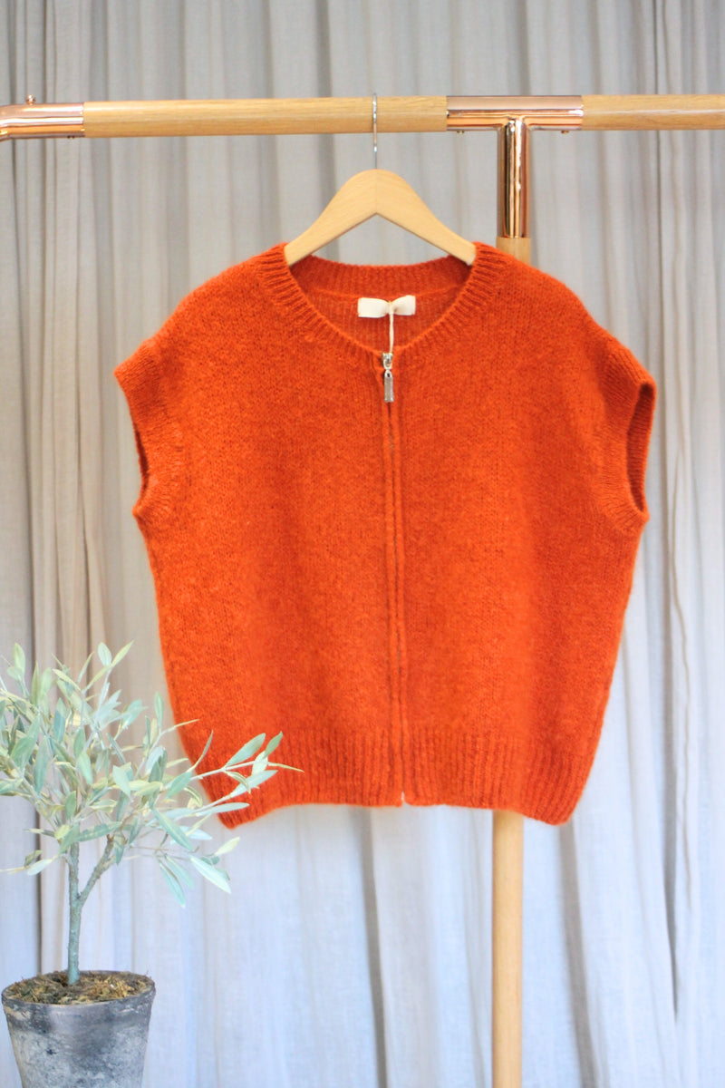 Zip Front Gilet | Rust