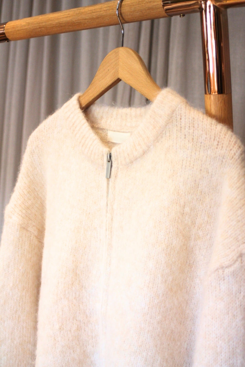 Zip Front Cardi | Beige