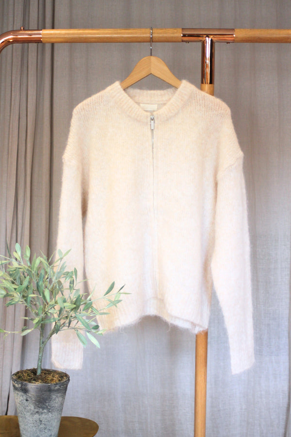 Zip Front Cardi | Beige