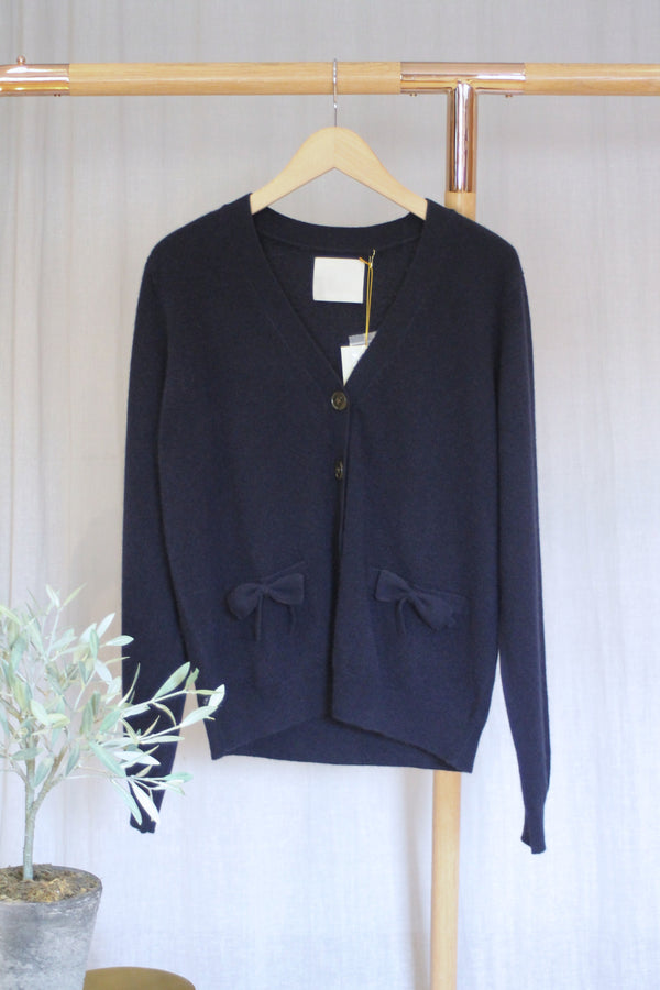 Bow Pocket Cardigan | Navy