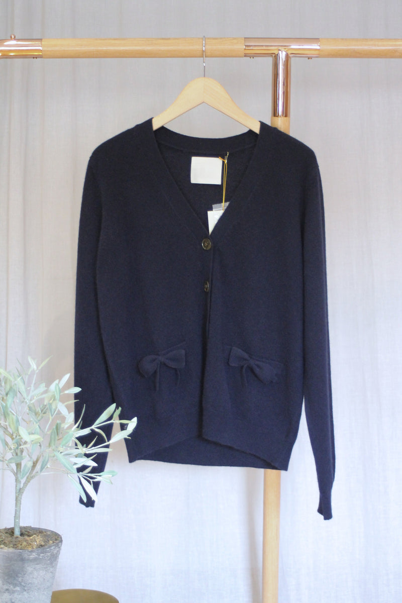 Bow Pocket Cardigan | Navy