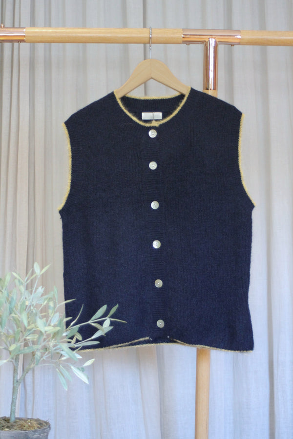 Buttoned Tank | Navy/Yellow