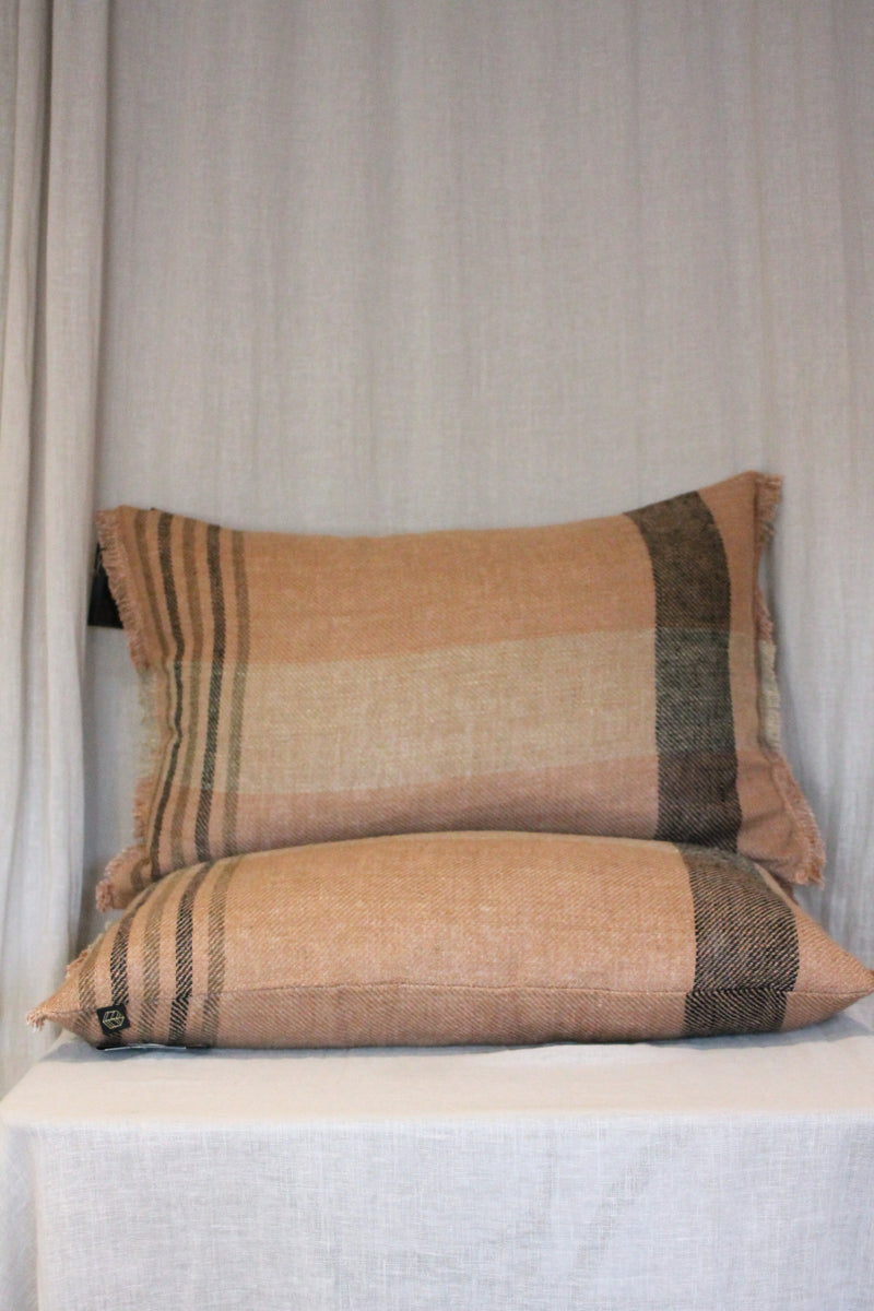 Oblong Linen Cushion | Cinnamon Check