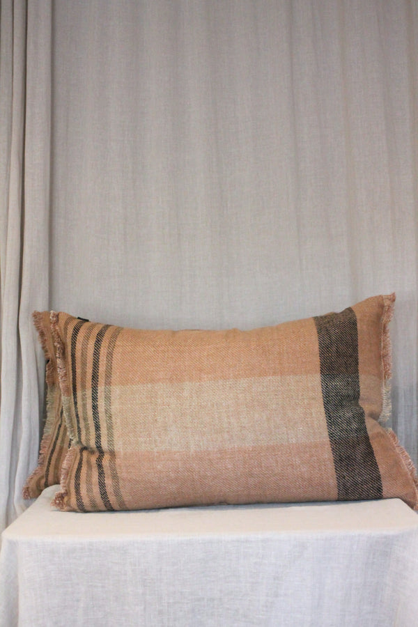 Oblong Linen Cushion | Cinnamon Check