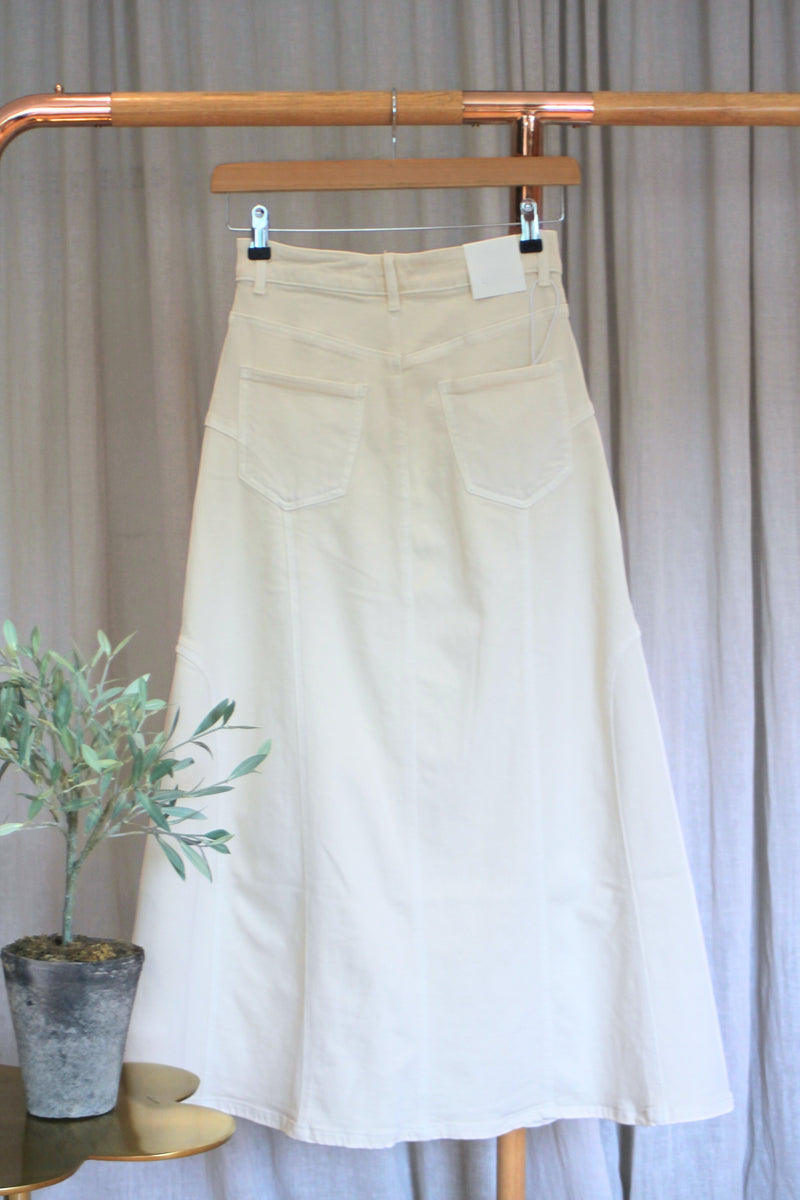 Embroidered Denim Skirt | Ecru