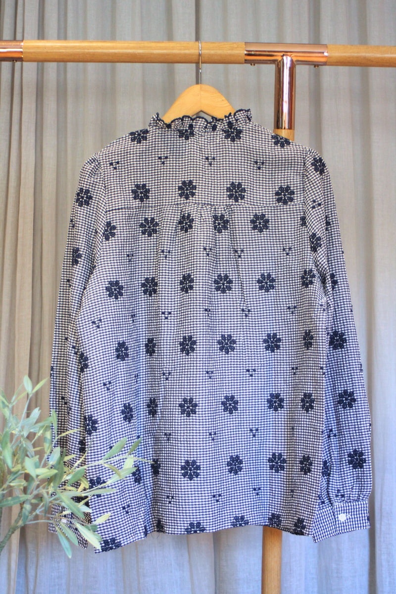 Gingham/Floral Top | Navy