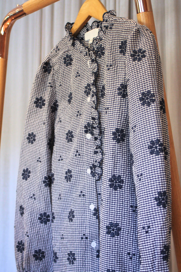 Gingham/Floral Top | Navy