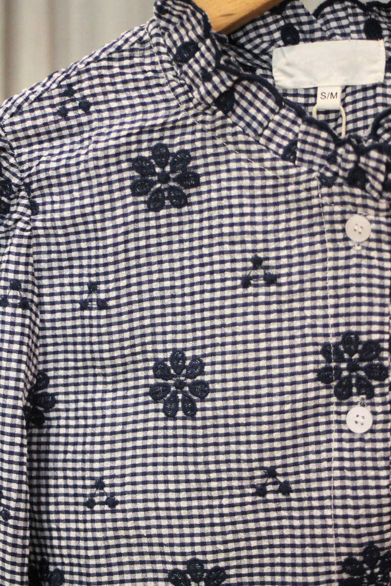 Gingham/Floral Top | Navy