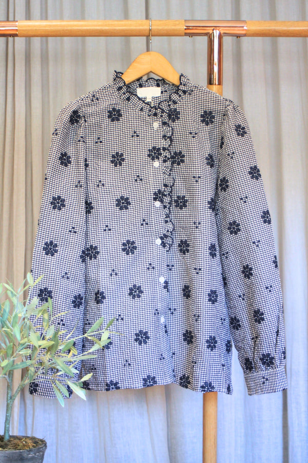 Gingham/Floral Top | Navy