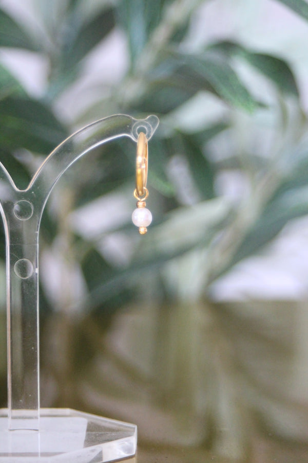 Small Pearl Drop Hoop Earrings
