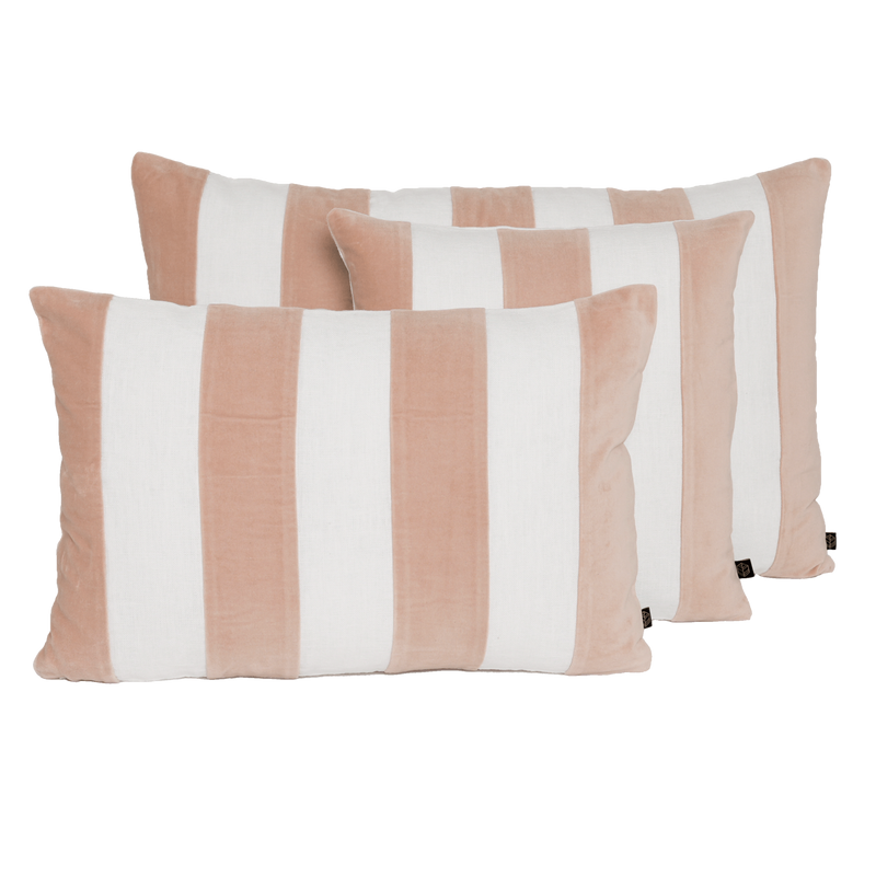 Square Linen/Velvet Striped Cushion | Cinnamon