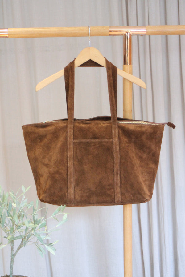 Suede Tote | Tan