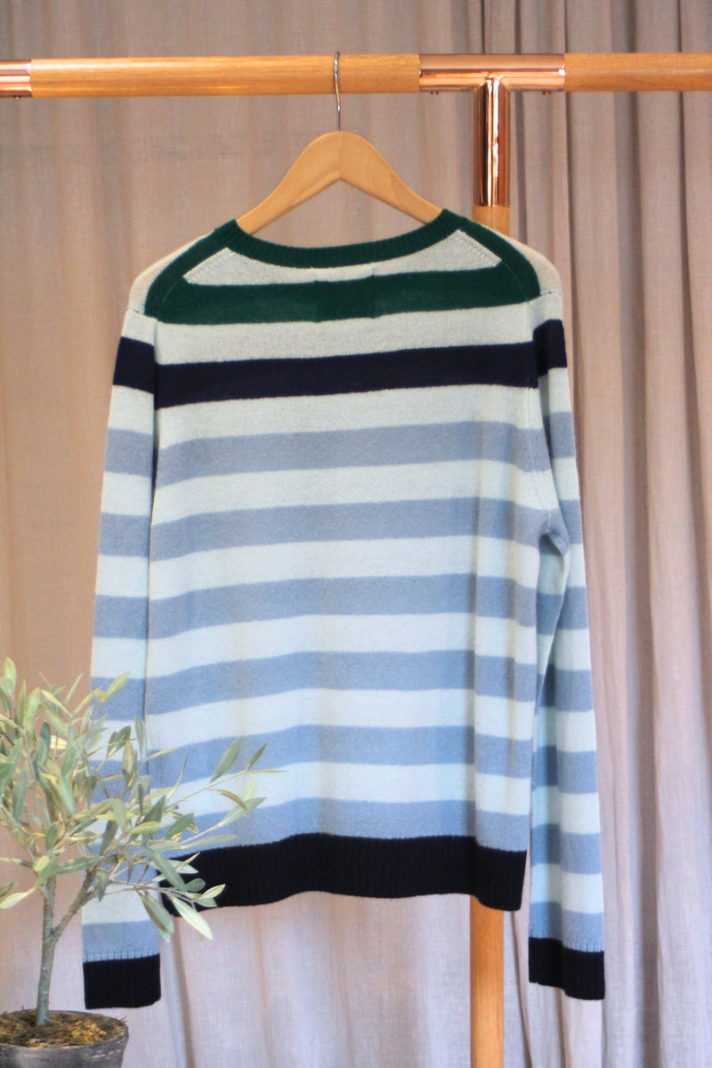 Stripe Cashmere Crew | Blues
