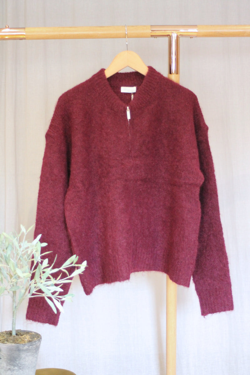 Zip Front Cardi | Bordeaux